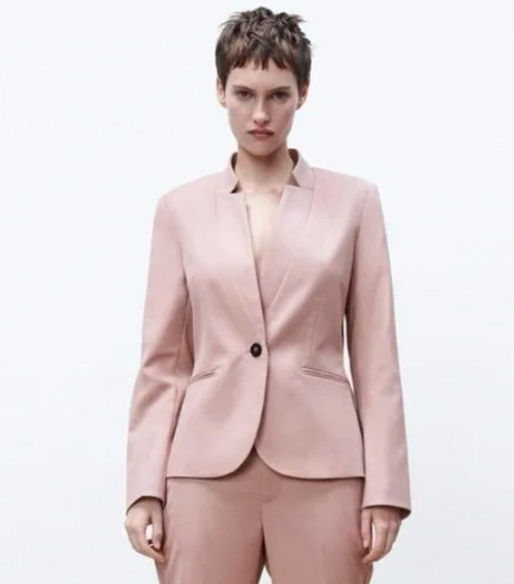 NEW Zara Blazer Nude Pink Notch Collar Single Button Jacket Work Career Womens 6
